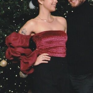 Free People Burgundy Ruffled Bodysuit